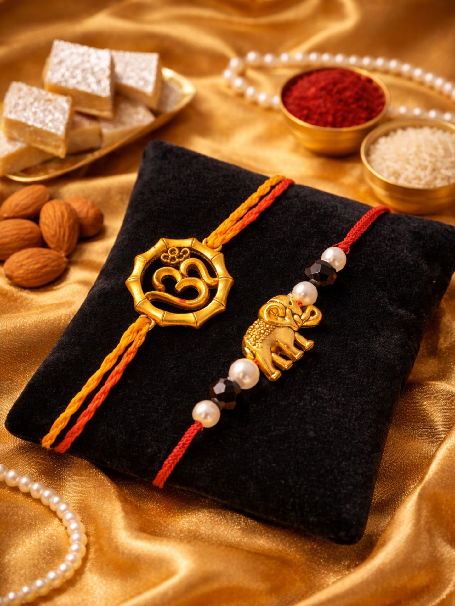 (Set of 2) Om Elephant Charm Rakhi Bracelet for Bhai Bhaiya Bro