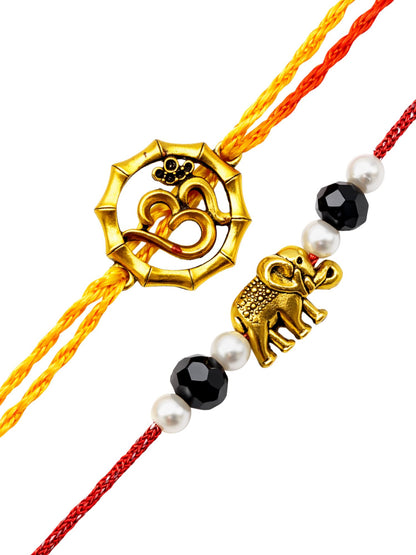 (Set of 2) Om Elephant Charm Rakhi Bracelet for Bhai Bhaiya Bro