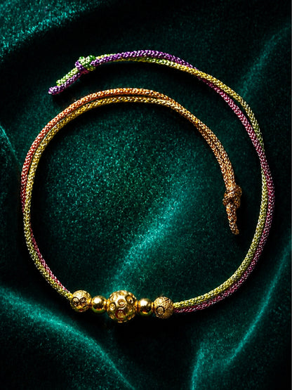 Gold Beaded Rakhi Bracelet Multicolor Thread For Bhai Bro