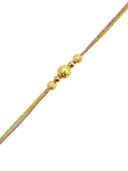 Gold Beaded Rakhi Bracelet Multicolor Thread For Bhai Bro