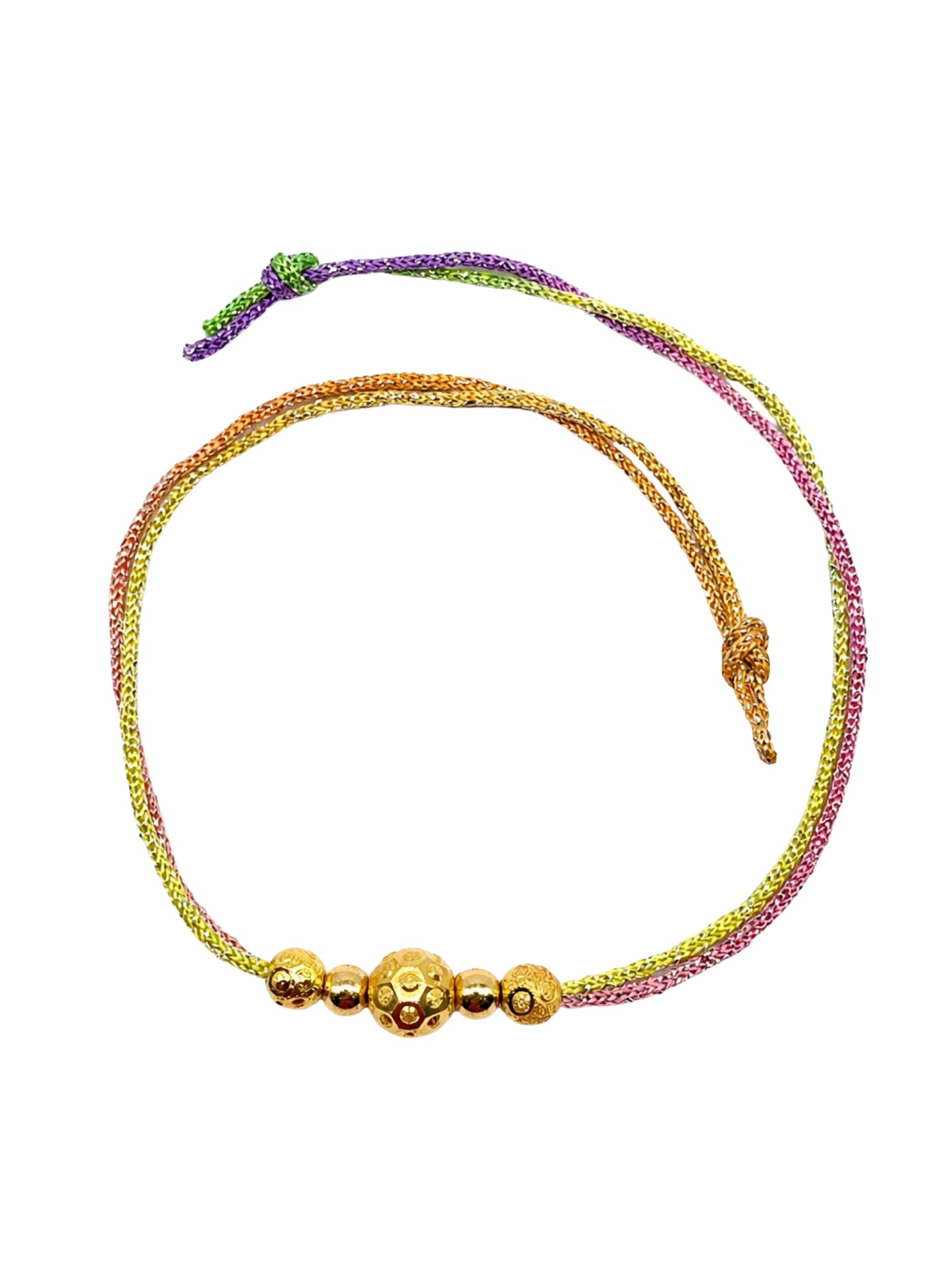 Gold Beaded Rakhi Bracelet Multicolor Thread For Bhai Bro