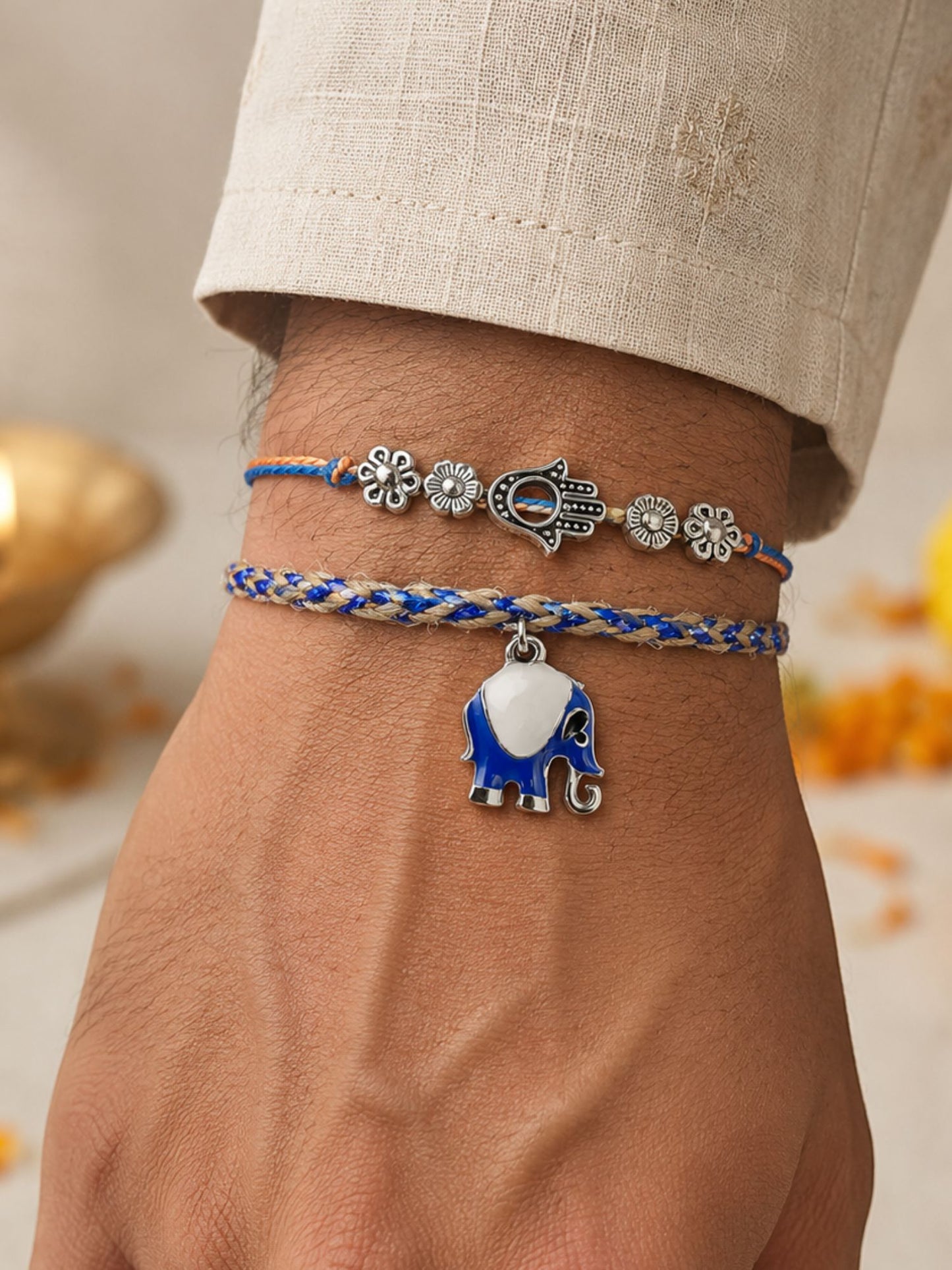 (Set of 2) Hamsa Elephant Rakhi Bracelet for Bhai Bhaiya Bro