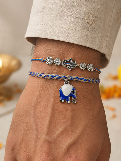(Set of 2) Hamsa Elephant Rakhi Bracelet for Bhai Bhaiya Bro