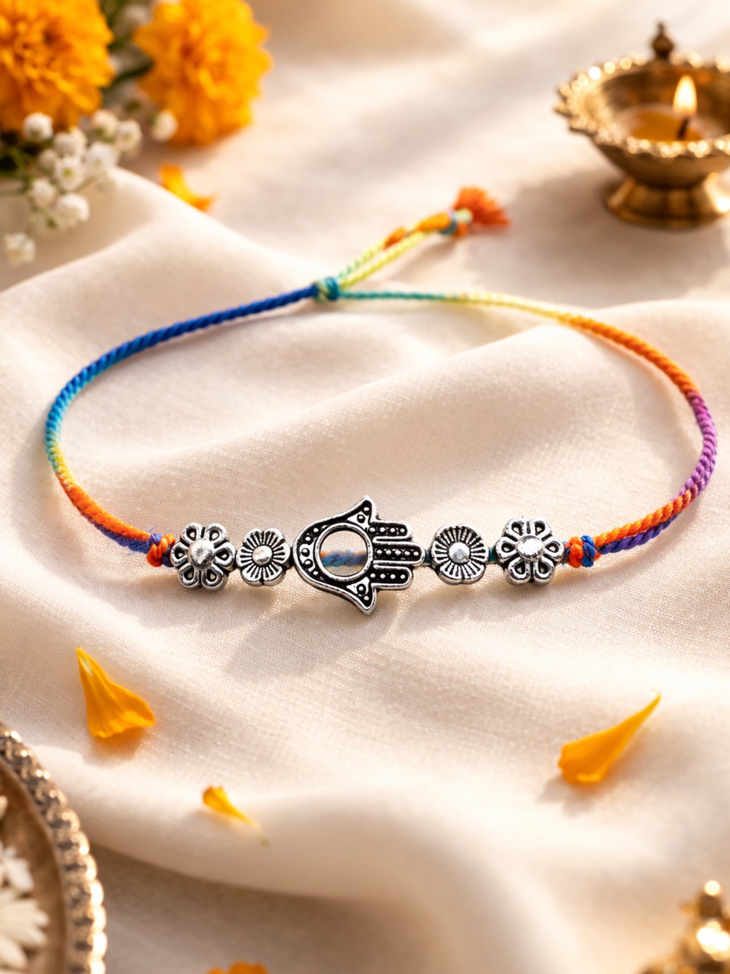 Silver-Plated Hamsa Bracelet Rakhi For Bhai Bhaiya Bro