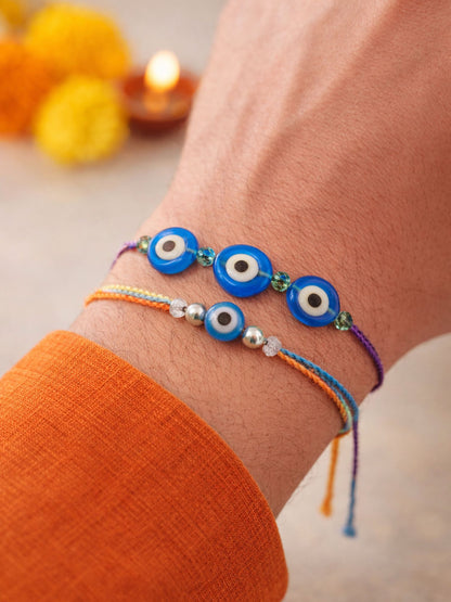 (Set of 2) Blue Evil Eye Charm Rakhi Bracelet for Bro