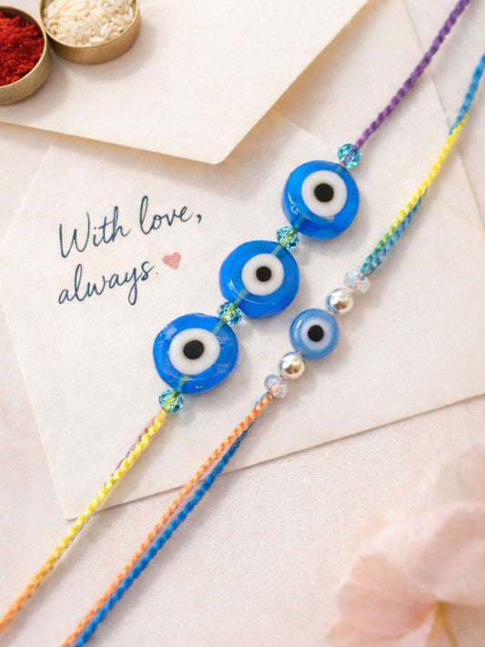 (Set of 2) Blue Evil Eye Charm Rakhi Bracelet for Bro