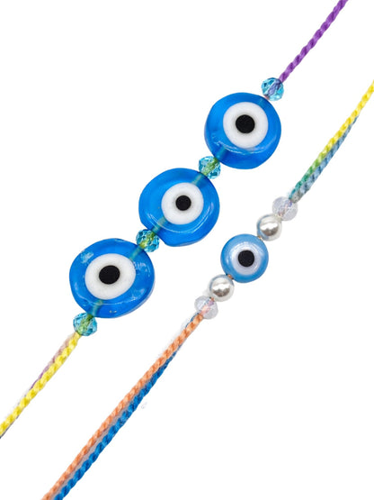 (Set of 2) Blue Evil Eye Charm Rakhi Bracelet for Bro