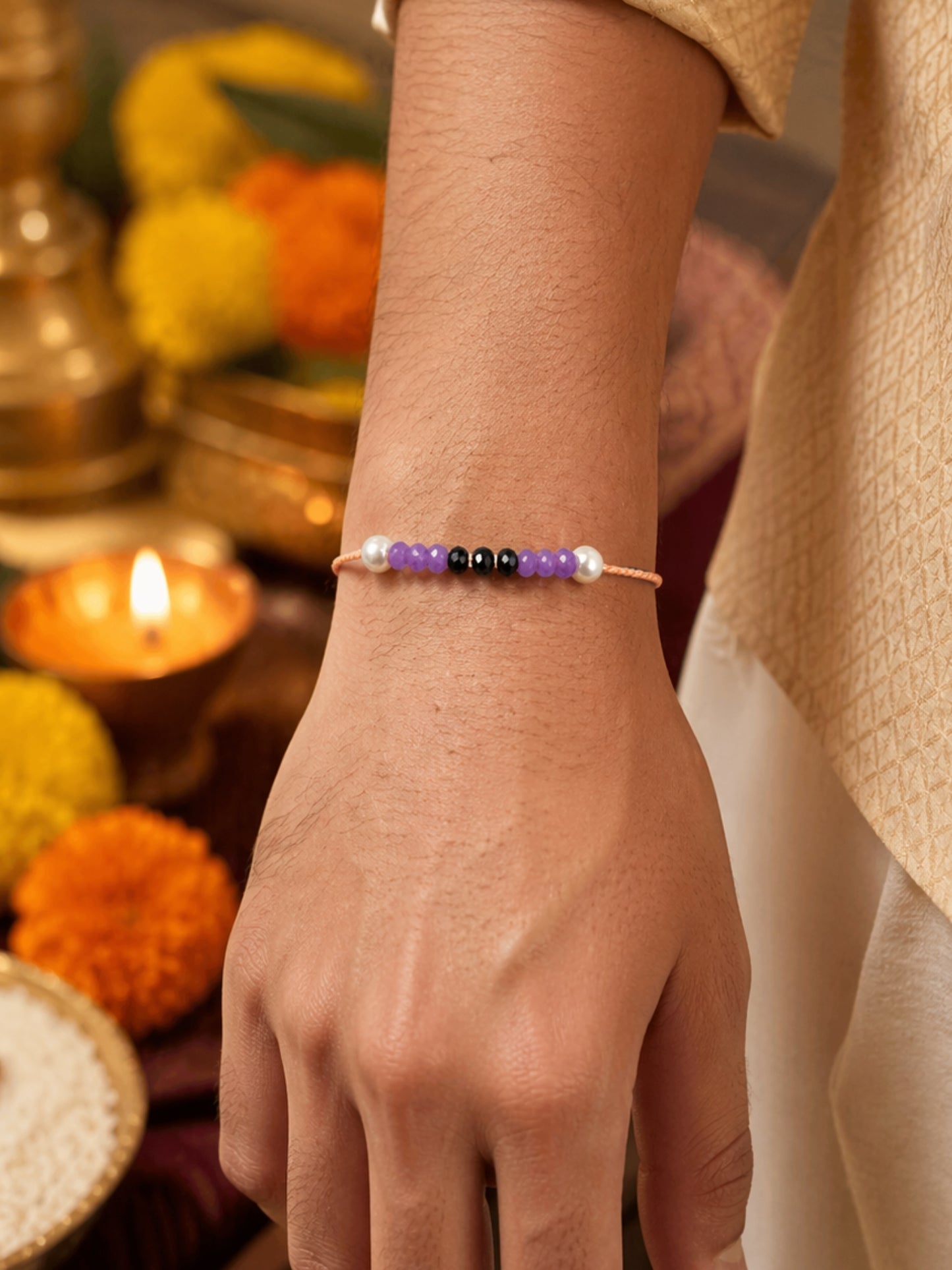 Beaded Pearl Rakhi Bracelet For Bhai Bhaiya Bro Gift