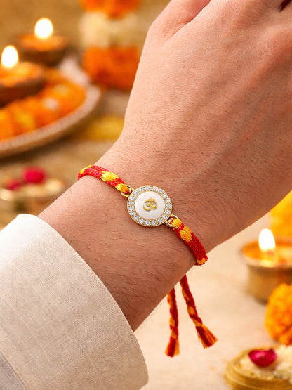 Gold Om Charm Bracelet Rakhi For Bhai Bhaiya Bro