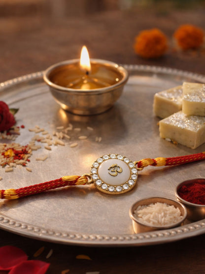 Gold Om Charm Bracelet Rakhi For Bhai Bhaiya Bro