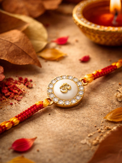 Gold Om Charm Bracelet Rakhi For Bhai Bhaiya Bro