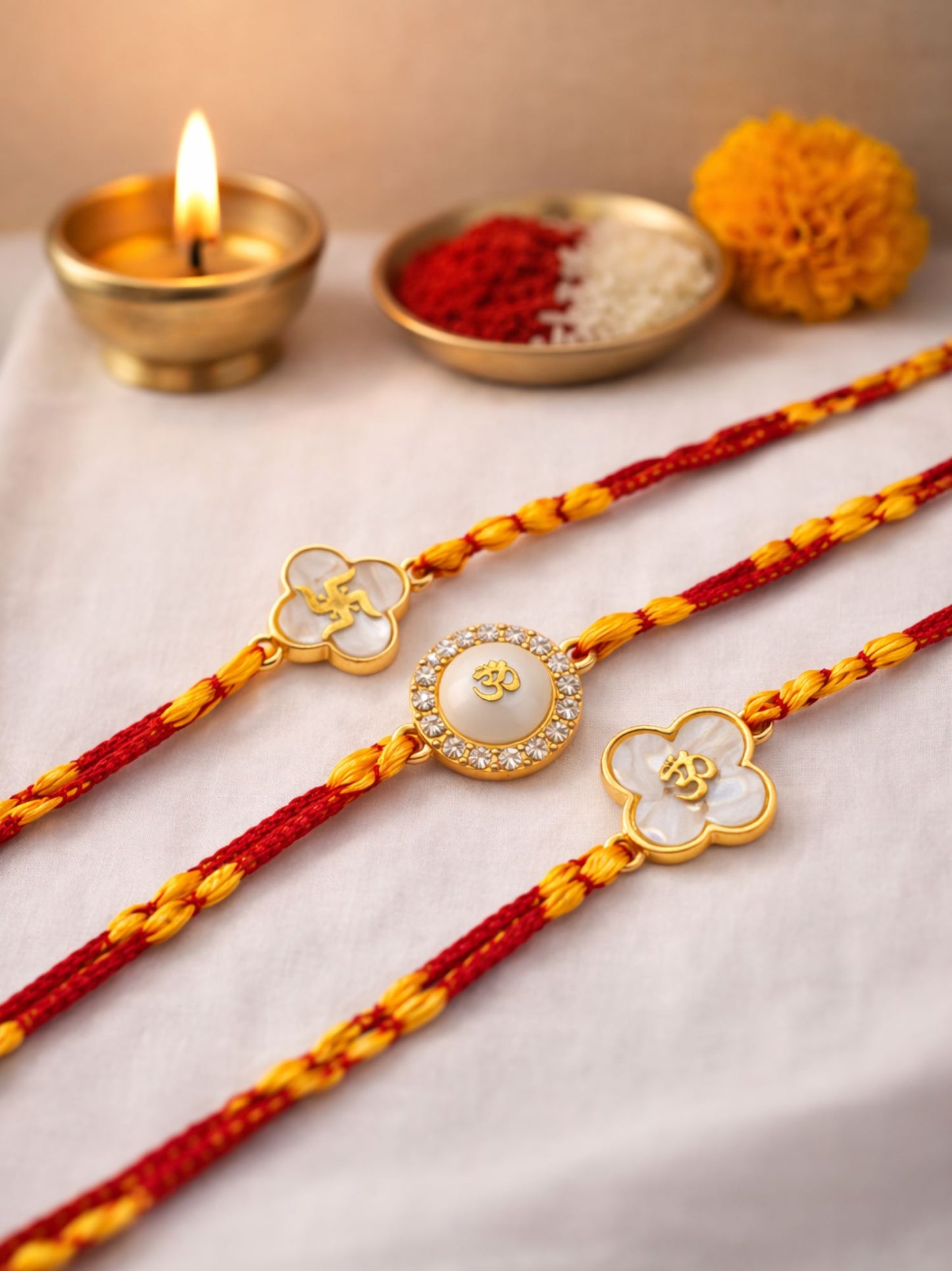 (Set of 3) Om Swastik Charm Rakhi Bracelet For Bhaiya Bro