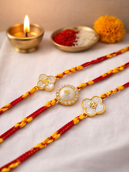 (Set of 3) Om Swastik Charm Rakhi Bracelet For Bhaiya Bro