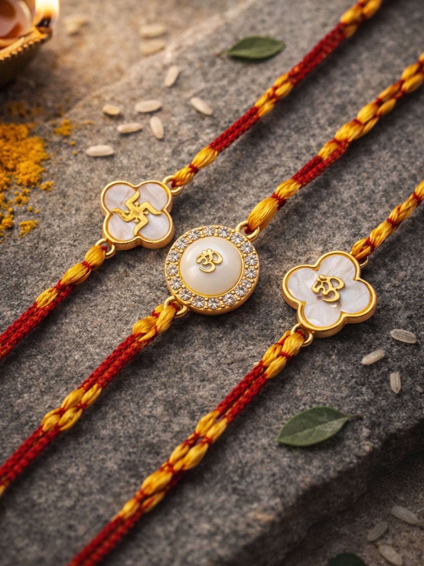 (Set of 3) Om Swastik Charm Rakhi Bracelet For Bhaiya Bro