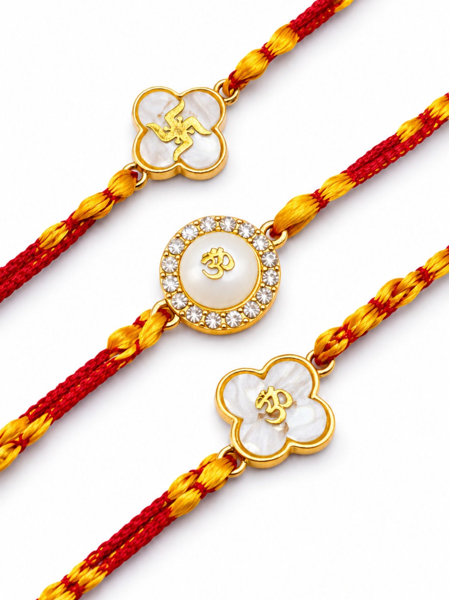 (Set of 3) Om Swastik Charm Rakhi Bracelet For Bhaiya Bro