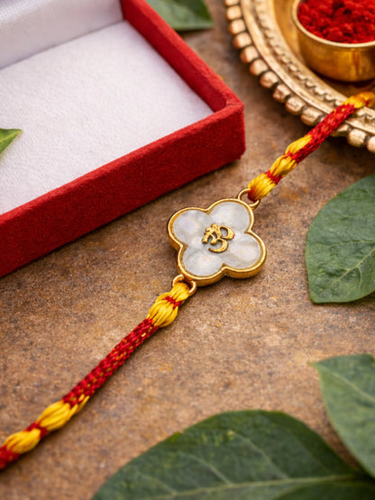 Gold Om Charm Rakhi Bracelet For Bhai Bhaiya Bro Gift