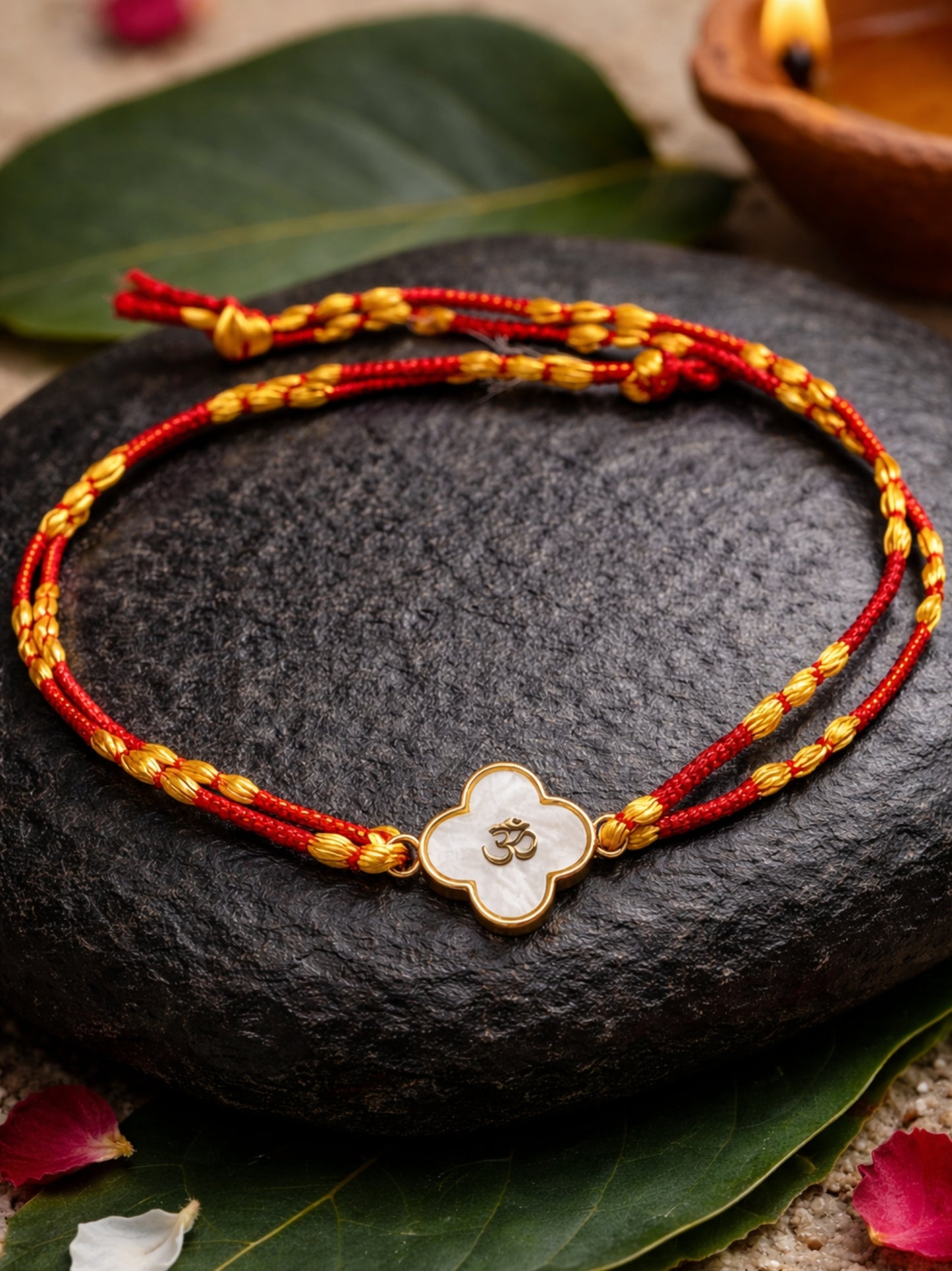 Gold Om Charm Rakhi Bracelet For Bhai Bhaiya Bro Gift