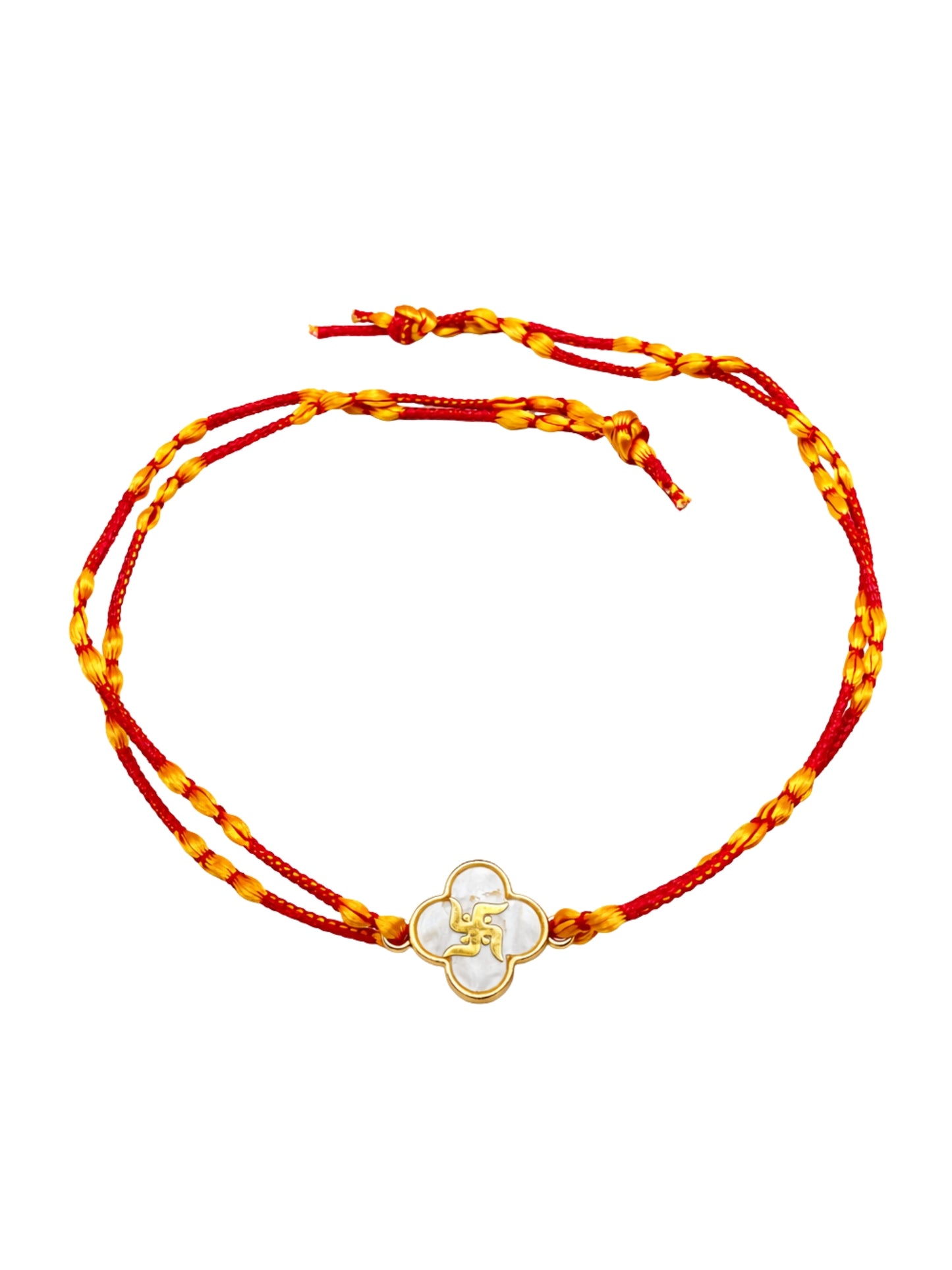 Gold Swastik Charm Fresh Water Pearl Rakhi Bracelet For Bhai