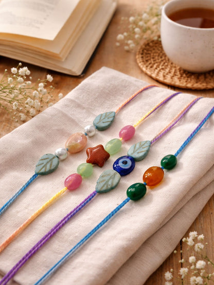 (Set of 4) Kids Evil Eye Leaf Rakhi Bracelet Bro