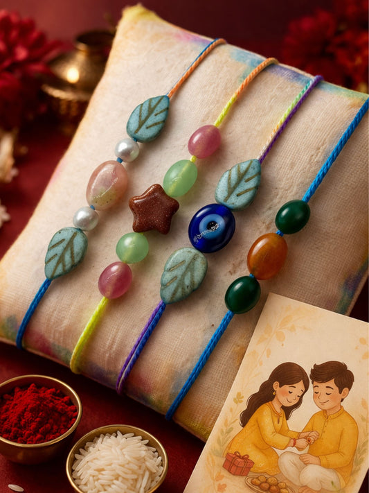 (Set of 4) Kids Evil Eye Leaf Rakhi Bracelet Bro
