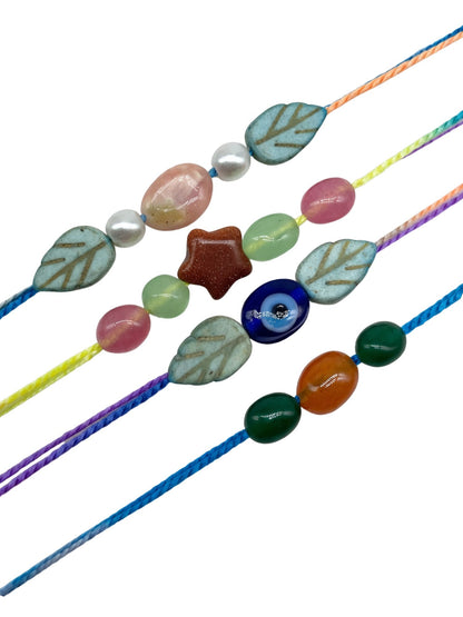 (Set of 4) Kids Evil Eye Leaf Rakhi Bracelet Bro