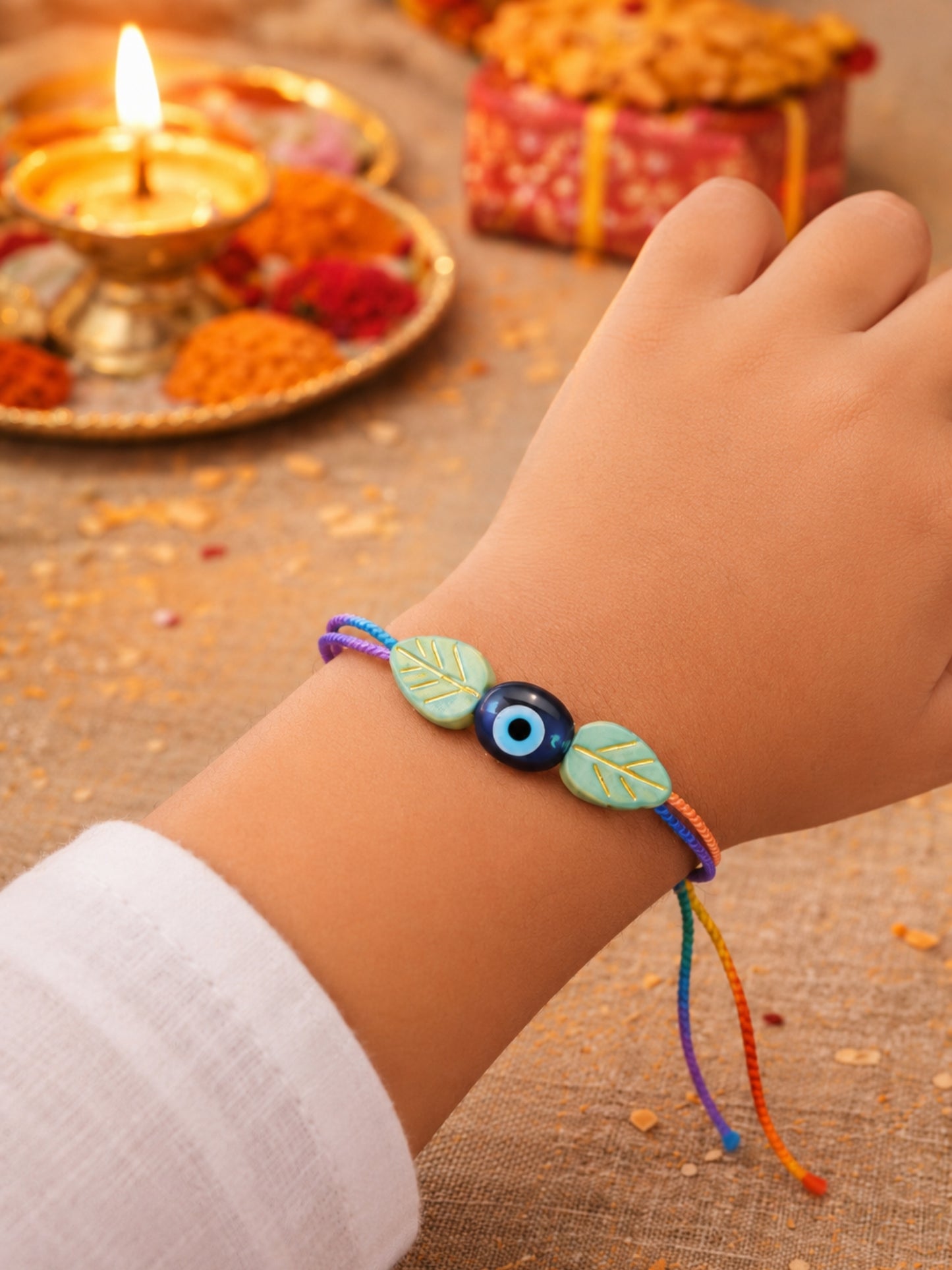 Evil Eye Leaf Kids Rakhi Bracelet For Bhai Bhaiya Bro