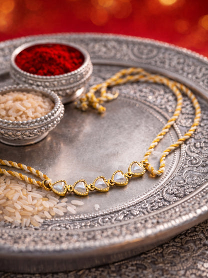 Gold-Plated Heart Pearl Bracelet Rakhi For Bhai Bhaiya Bro