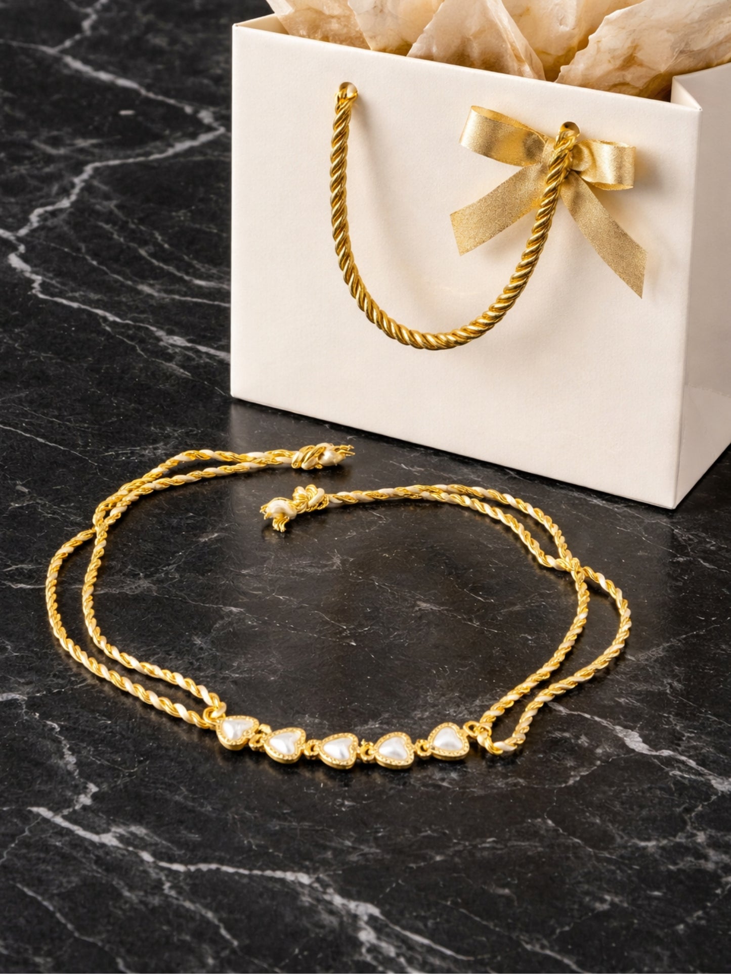 Gold-Plated Heart Pearl Bracelet Rakhi For Bhai Bhaiya Bro