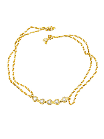 Gold-Plated Heart Pearl Bracelet Rakhi For Bhai Bhaiya Bro