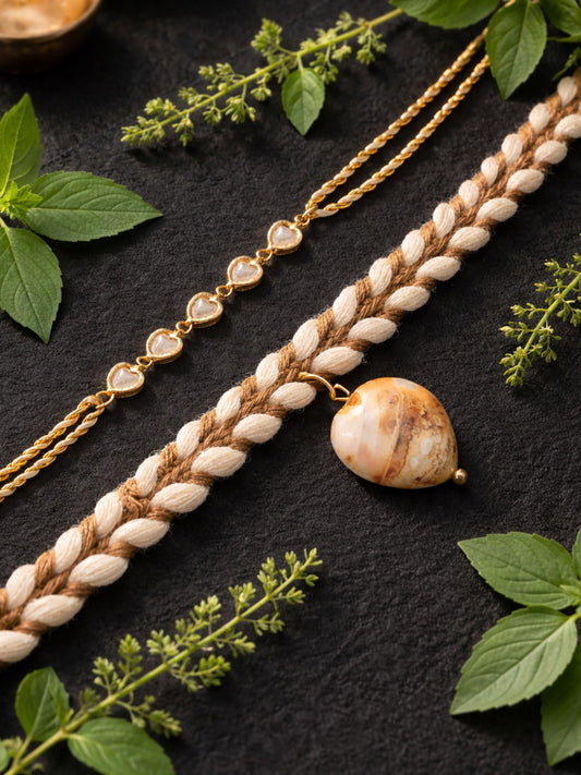 (Set of 2) Natural Stone Pearl Heart Bracelet For Bhaiya Bro