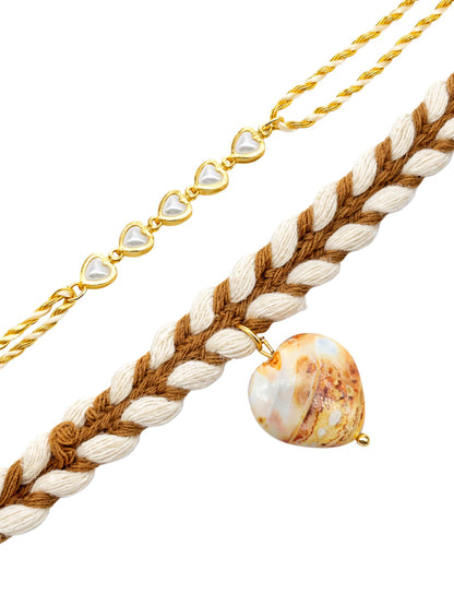 (Set of 2) Natural Stone Pearl Heart Bracelet For Bhaiya Bro