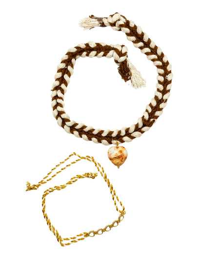 (Set of 2) Natural Stone Pearl Heart Bracelet For Bhaiya Bro