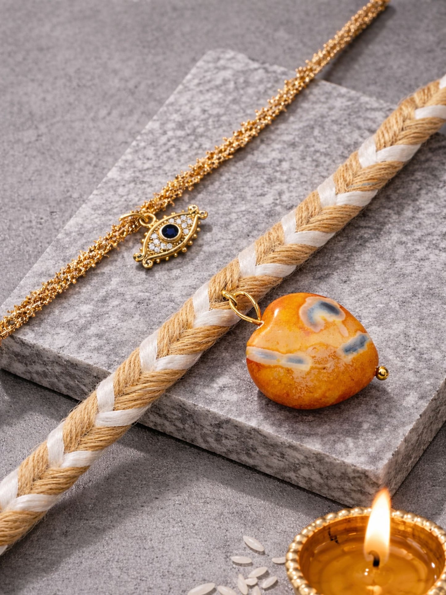 (Set of 2) Evil Eye Natural Stone Bracelet For Bhaiya Bro