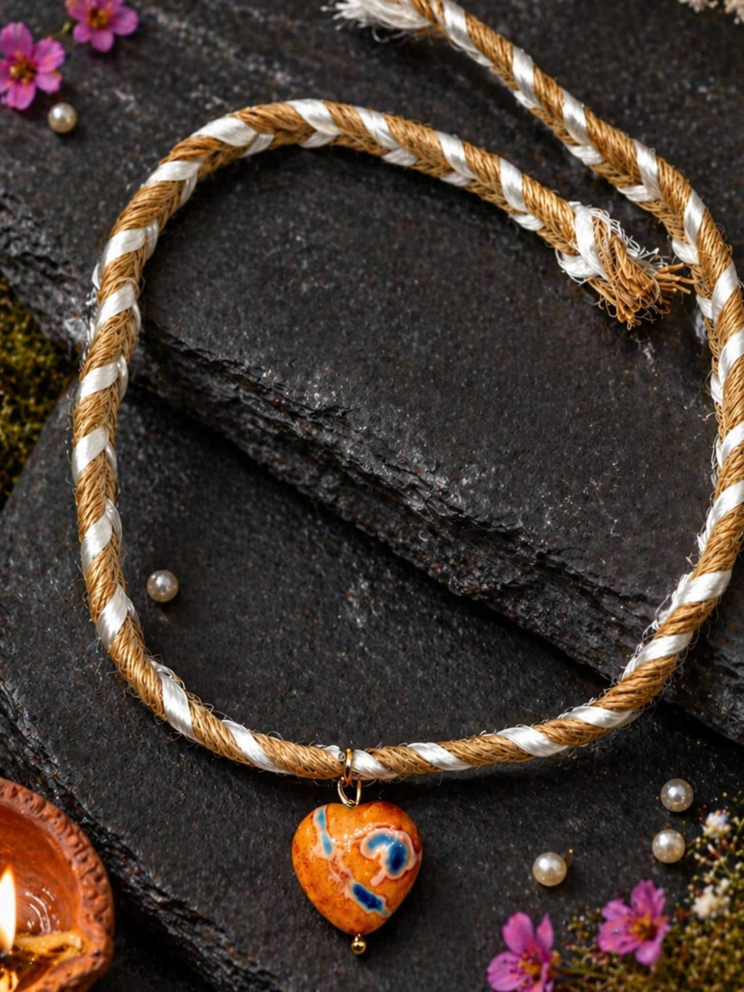 Healing Stone Heart Bracelet Rakhi For Bhai Bhaiya Bro Gift