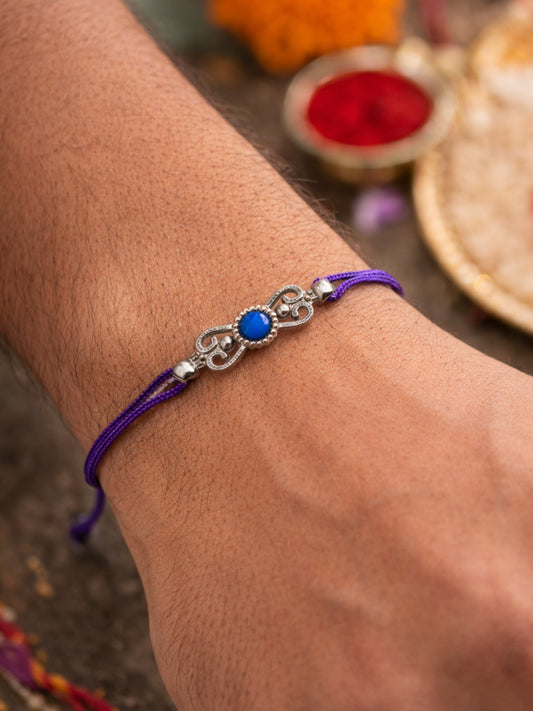 Silver Plated Blue Stone Bracelet Rakhi For Bhai