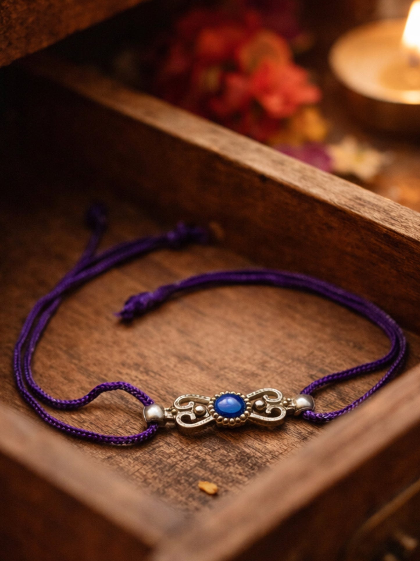 Silver Plated Blue Stone Bracelet Rakhi For Bhai