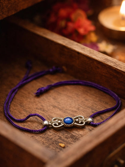 Silver Plated Blue Stone Bracelet Rakhi For Bhai