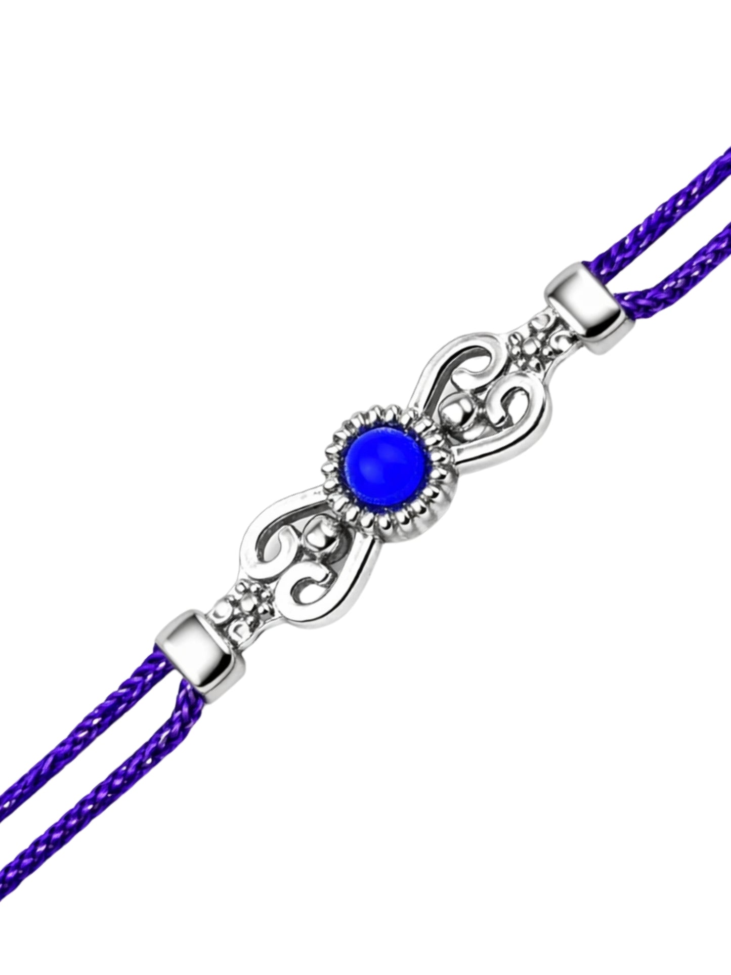 Silver Plated Blue Stone Bracelet Rakhi For Bhai