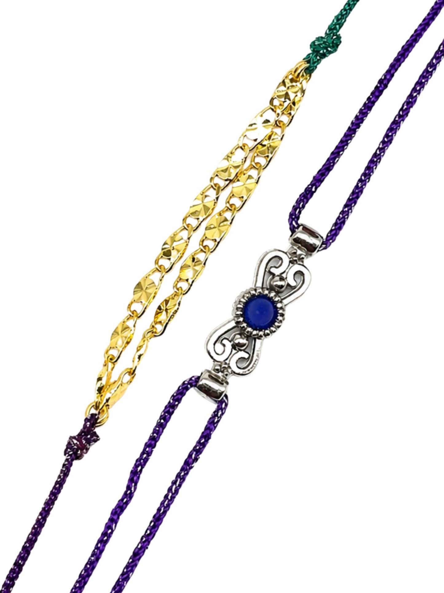 (Set of 2) Blue Stone Double Chain Bracelet Rakhi For Bhai Bro