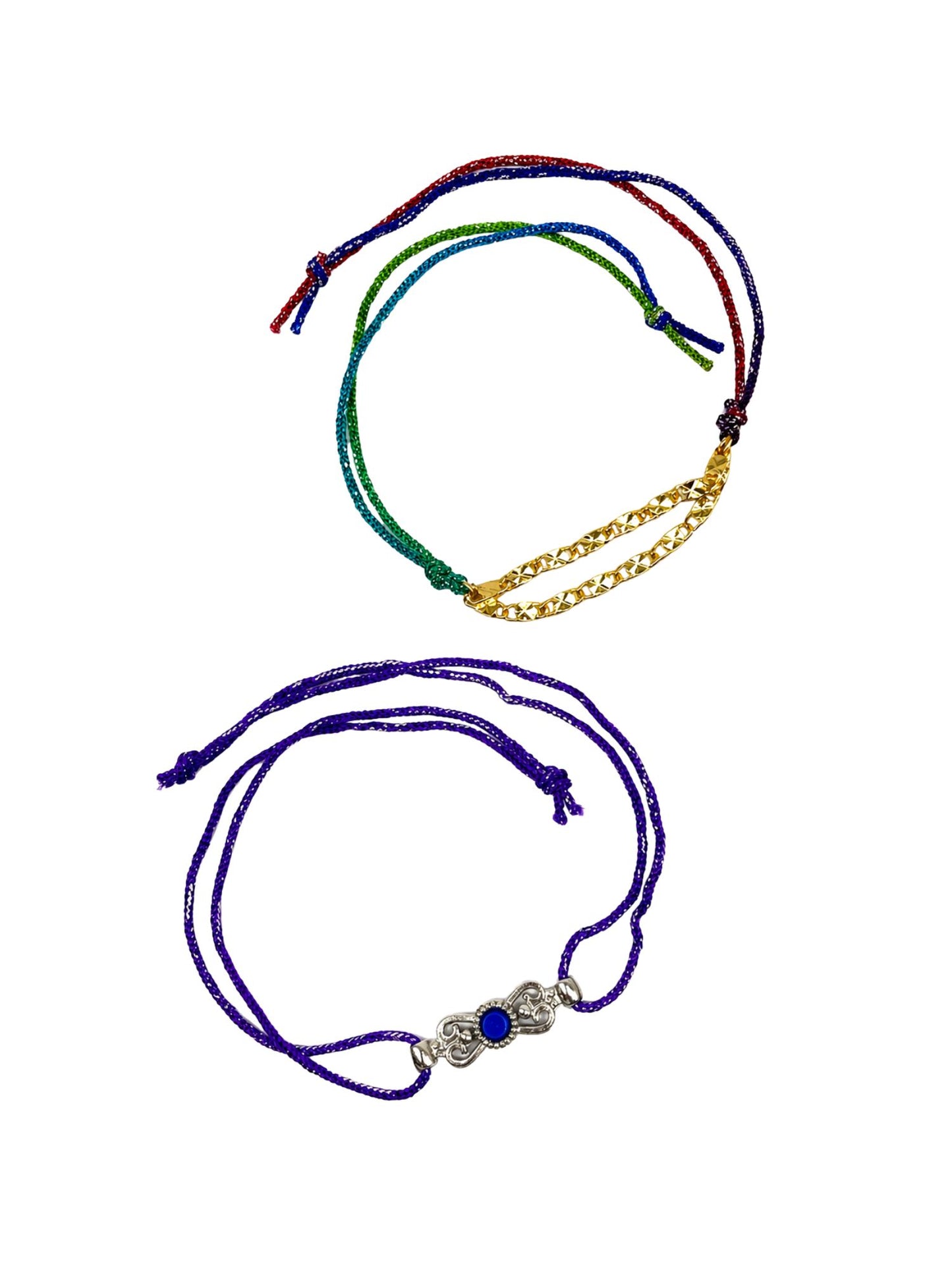 (Set of 2) Blue Stone Double Chain Bracelet Rakhi For Bhai Bro