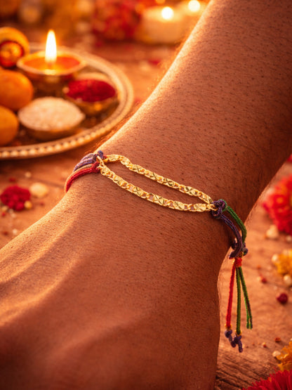 Gold Plated Double Chain Bracelet Rakhi For Bhai Bhaiya Bro