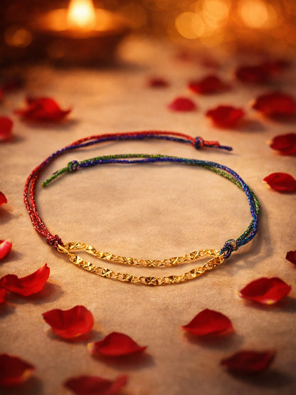 Gold Plated Double Chain Bracelet Rakhi For Bhai Bhaiya Bro