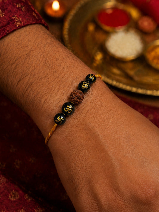 Rudraksha Black Beads Bracelet Rakhi For Bhai Bhaiya Bro