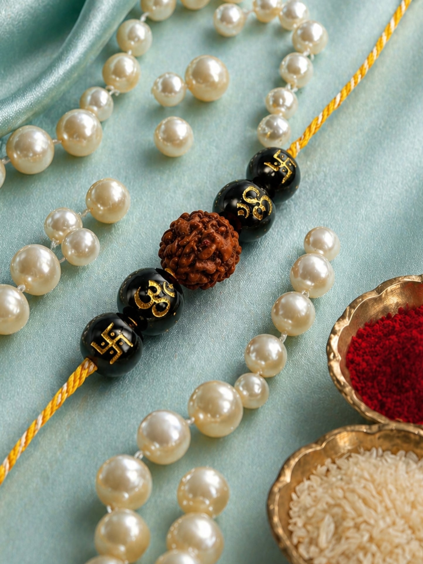 Rudraksha Black Beads Bracelet Rakhi For Bhai Bhaiya Bro