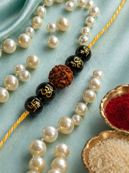 Rudraksha Black Beads Bracelet Rakhi For Bhai Bhaiya Bro