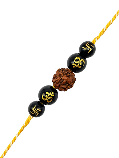 Rudraksha Black Beads Bracelet Rakhi For Bhai Bhaiya Bro