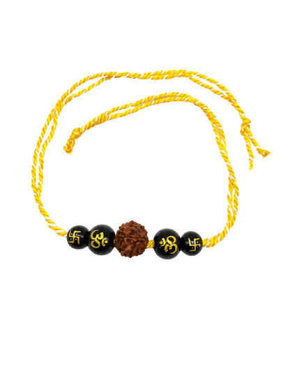 Rudraksha Black Beads Bracelet Rakhi For Bhai Bhaiya Bro