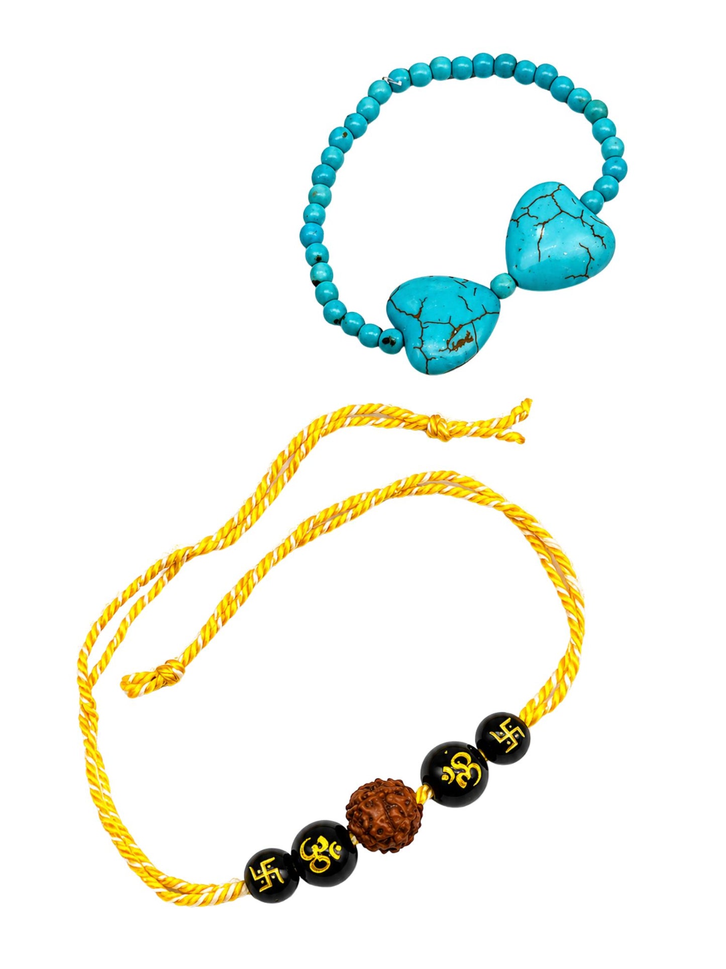 (Set of 2) Turquoise Heart Rudraksha Lumba Rakhi Bhaiya