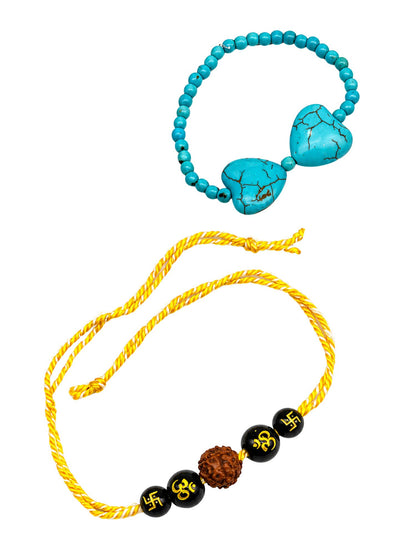 (Set of 2) Turquoise Heart Rudraksha Lumba Rakhi Bhaiya