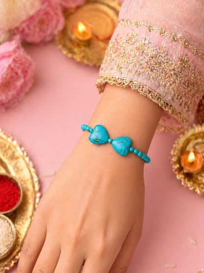 (Set of 2) Turquoise Heart Rudraksha Lumba Rakhi Bhaiya